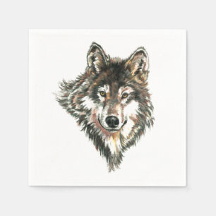 Serviettes Jetables Art principal d'aquarelle de logo de loup