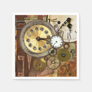 Serviettes Jetables Art rouillé de Steampunk d'horloges vieil