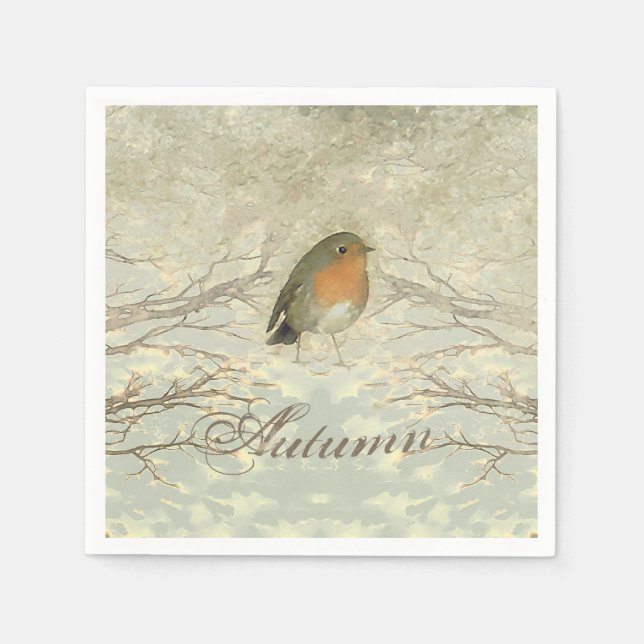Serviettes Jetables AUTOMNE ROBIN Branches automnales (Devant)