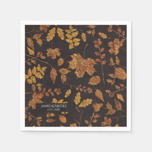 Serviettes Jetables Automne Rustique Feuilles Dorées Élégant Mariage