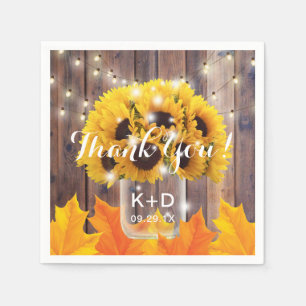 Serviettes Jetables Autumn Sunflower Jar String lumières Mariage rusti