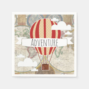 Serviettes Jetables Aventure de cru de carte chaud de ballon à air et