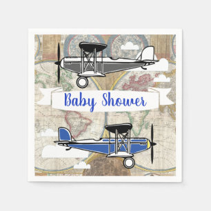 Serviettes Jetables Aviateur vintage et carte du monde Aventure