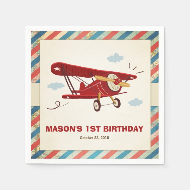 Serviettes Jetables Avion Anniversaire Napkins Aventure Avion de voyag (Devant)