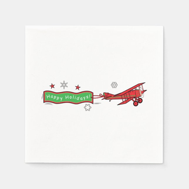 Serviettes Jetables Avion Biplane Joyeuses vacances Noël (Devant)