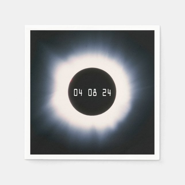 Serviettes Jetables Avril 2024 Éclipse solaire totale en noir et blanc (Devant)