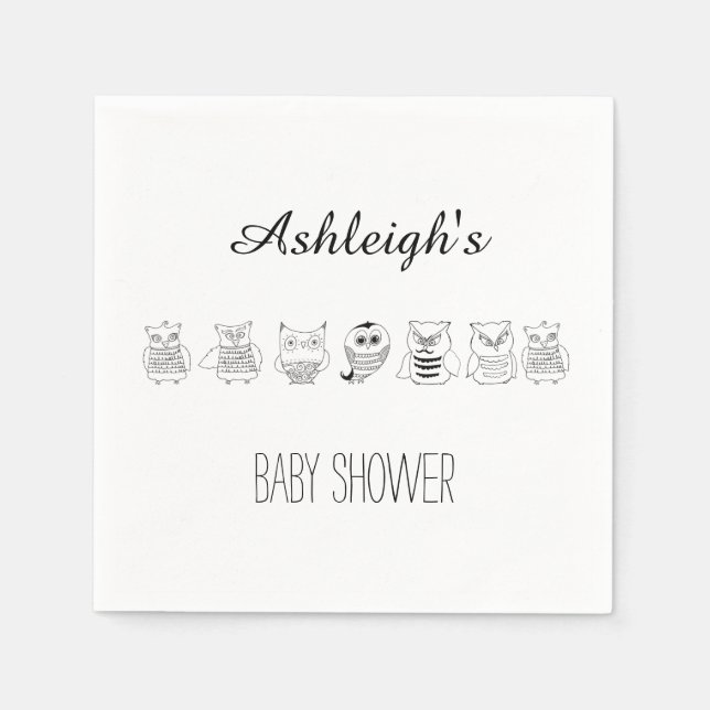 Serviettes Jetables Baby shower aux chouettes de nuit (Devant)