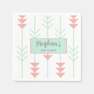 Serviettes Jetables Baby shower Boho   Flèche verte et pêche à la ment