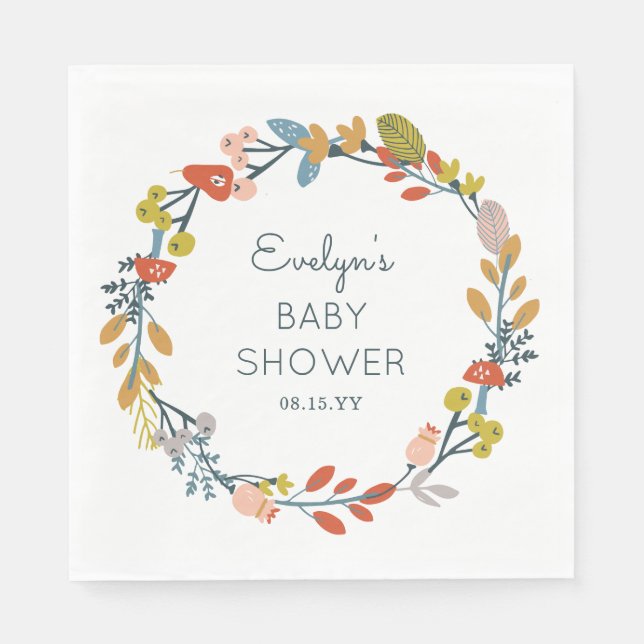 Serviettes Jetables Baby shower botanique d'automne (Devant)