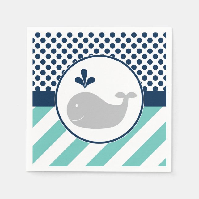 Serviettes Jetables Baby shower de baleine bleue serviettes (Devant)
