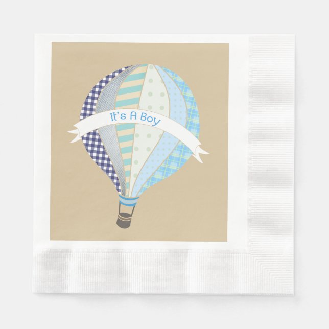 Serviettes Jetables Baby shower de bébé Blue Hot Air Balloon (Devant)