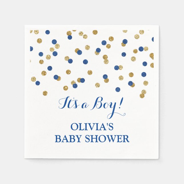 Serviettes Jetables Baby shower de Confetti Bleu Gold Dark Navy (Devant)