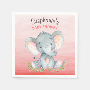 Serviettes Jetables Baby shower de fille d'éléphant d'aquarelle