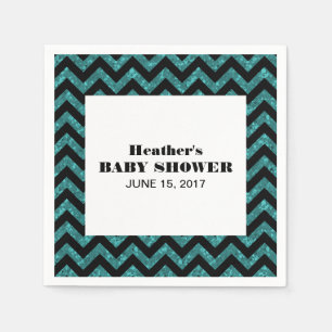 Serviettes Jetables Baby shower de Parties scintillant Turquoise Chevr