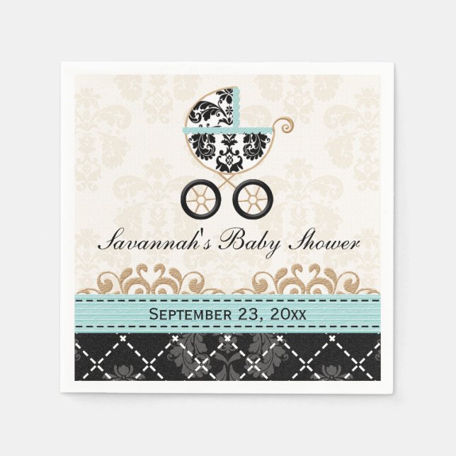 Serviettes Jetables Baby shower de transport en damas bleu coque (Devant)