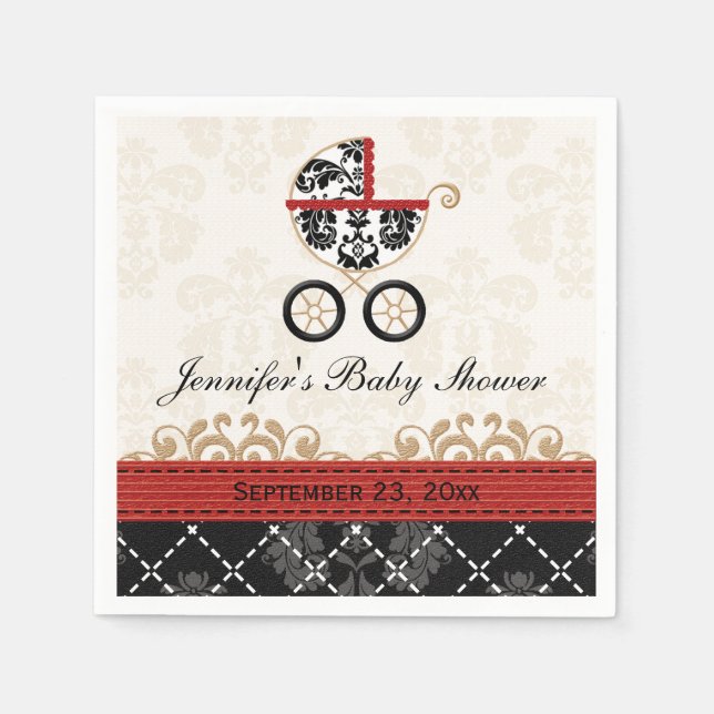 Serviettes Jetables Baby shower de transport Red Damask (Devant)