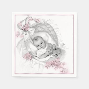 Serviettes Jetables Baby Shower Fille Berceau Vintage