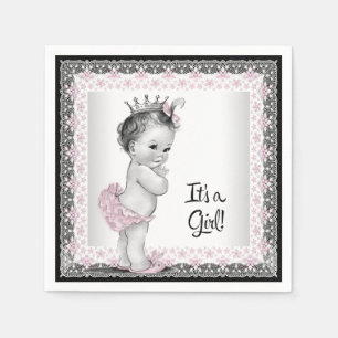 Serviettes Jetables Baby Shower Fille Vintage Rose et Gris
