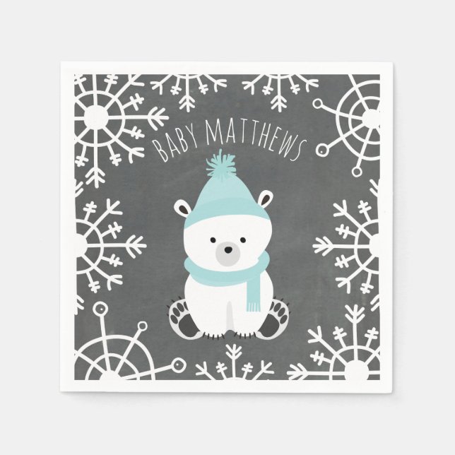 Serviettes Jetables Baby shower garçon d'hiver Ours polaire  serviette (Devant)