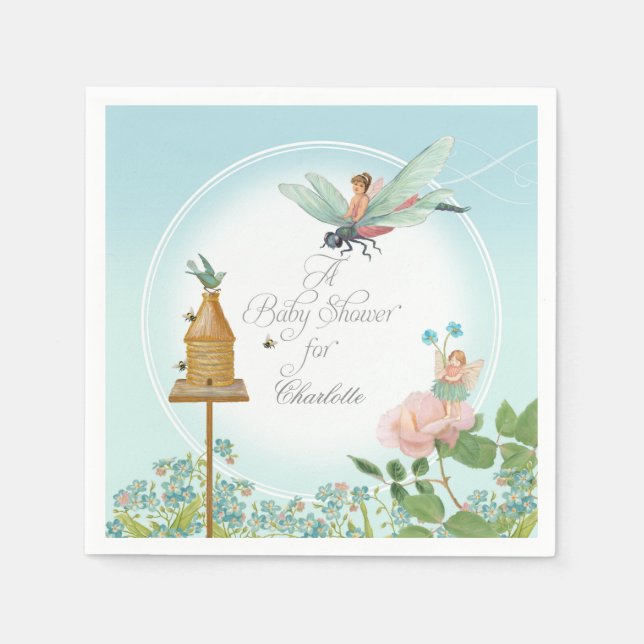 Serviettes Jetables Baby shower Jardin Fairy Floral Bee Thème (Devant)