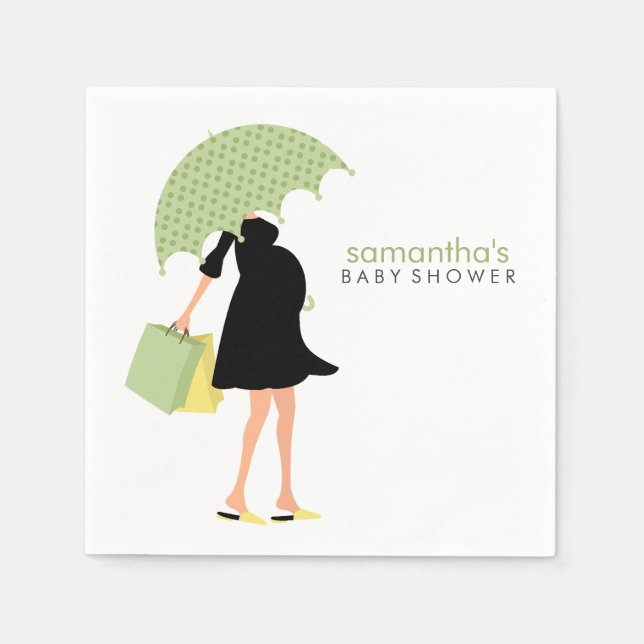 Serviettes Jetables Baby shower maman parapluie vert (Devant)