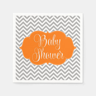 Serviettes Jetables Baby shower moderne Chevron Orange Grey