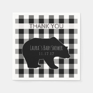 Serviettes Jetables Baby shower noir et blanc d'ours du plaid   de