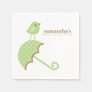 Serviettes Jetables Baby shower Oiseau Parapluie Vert