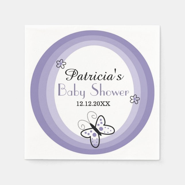 Serviettes Jetables Baby shower Papillon moderne violet et blanc (Devant)