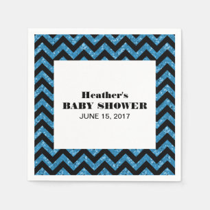 Serviettes Jetables Baby shower Parties scintillant bleu Chevron