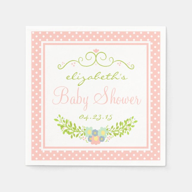 Serviettes Jetables Baby shower Pêche Florale (Devant)