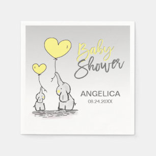 Serviettes Jetables Baby shower Personnalisé JAUNE Elephant Gray