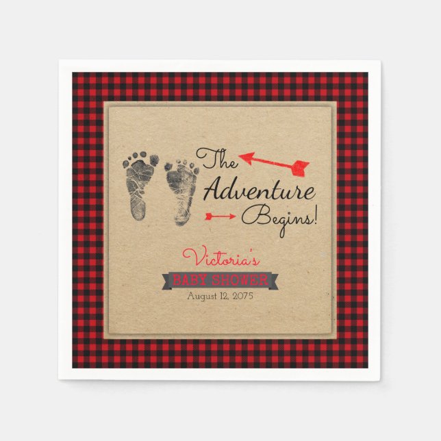 Serviettes Jetables Baby shower Plaid de bison de bûcheron (Devant)