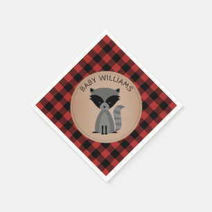 Serviettes Jetables Baby shower plat Raccoon Lumberjack serviettes
