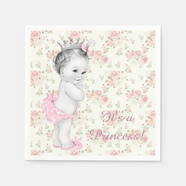 Serviettes Jetables Baby shower princesse rose rose (Devant)