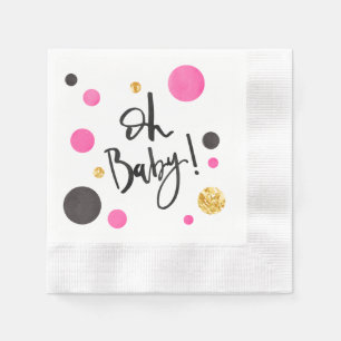 Serviettes Jetables Baby shower rose et or serviettes pour fille - Oh 