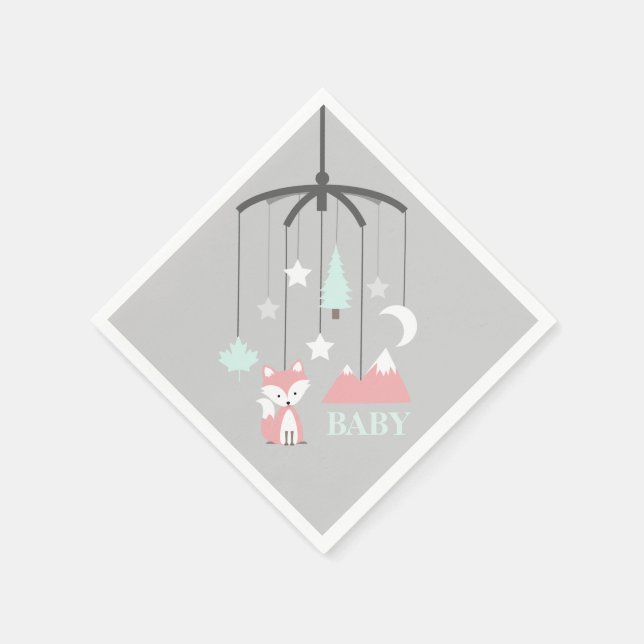 Serviettes Jetables Baby shower rose moderne Fox Mobile (Coin)