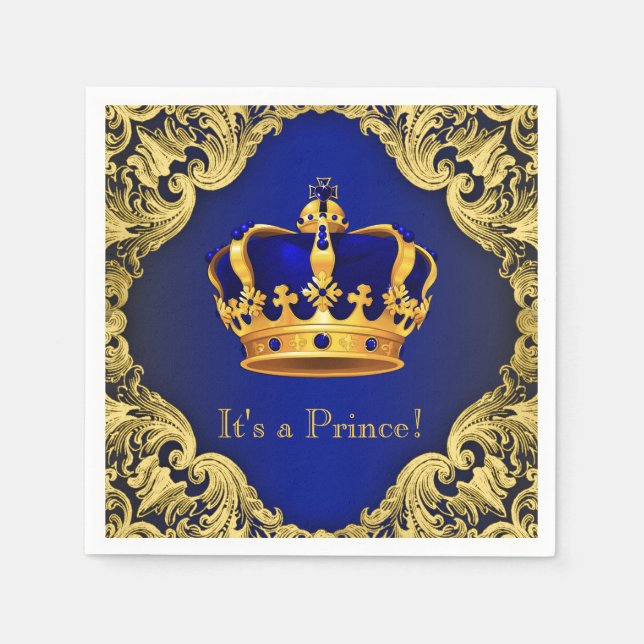 Serviettes Jetables Baby shower Royal Blue Gold (Devant)