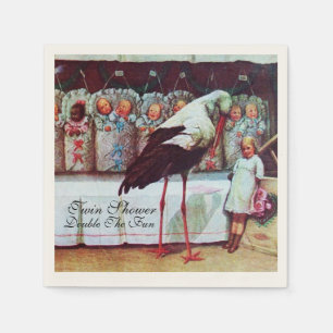 SERVIETTES JETABLES BABY SHOWER STORK TWIN
