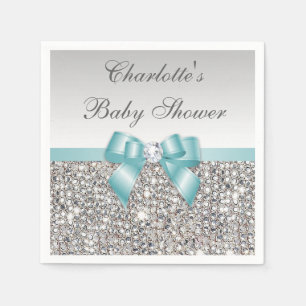 Serviettes Jetables Baby shower turquoise de paillettes d'argent d'arc