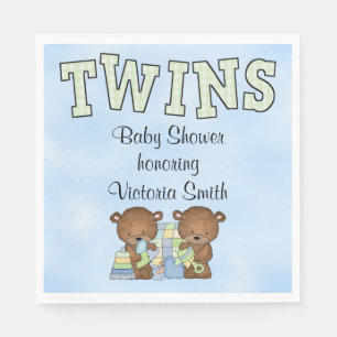 Serviettes Jetables Baby shower Twin Boys Teddy Bear