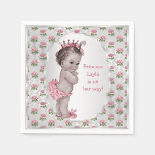 Serviettes Jetables Baby shower vintage de princesse Pink Roses Silver
