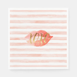 Serviettes Jetables Baiser d'aquarelle Blush Pink Gold XOXO