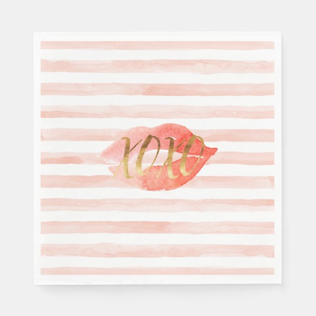 Serviettes Jetables Baiser d'aquarelle Blush Pink Gold XOXO (Devant)