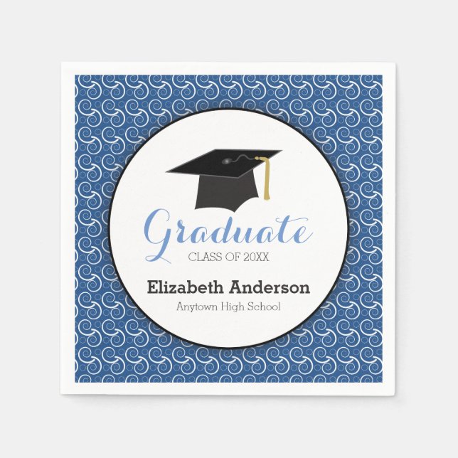 Serviettes Jetables Balayage blanc sur bleu, Graduation personnalisée (Devant)