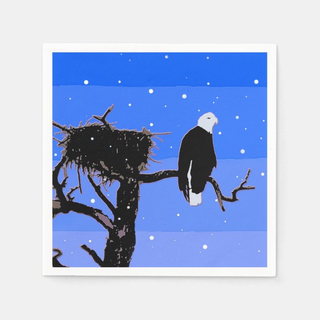 Serviettes Jetables Bald Eagle en hiver - Art original de la faune (Devant)