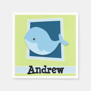 Serviettes Jetables Baleine Bleue ; Graines Vert et Blanc
