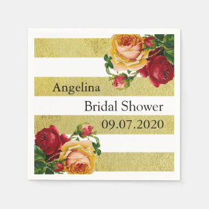 Serviettes Jetables Bandes d'or Style Vintage Floral Mariage personnal