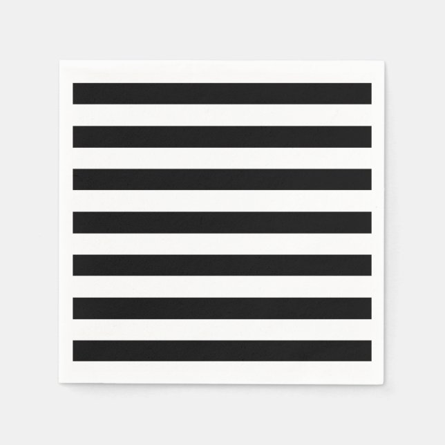 Serviettes Jetables Bandes horizontales en noir et blanc tendance (Devant)