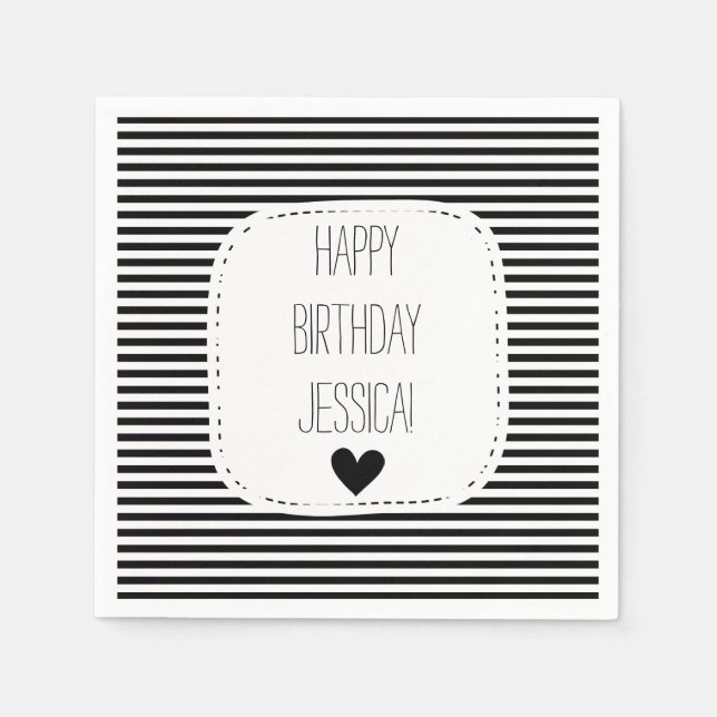 Serviettes Jetables Bandes noires et blanches (Devant)